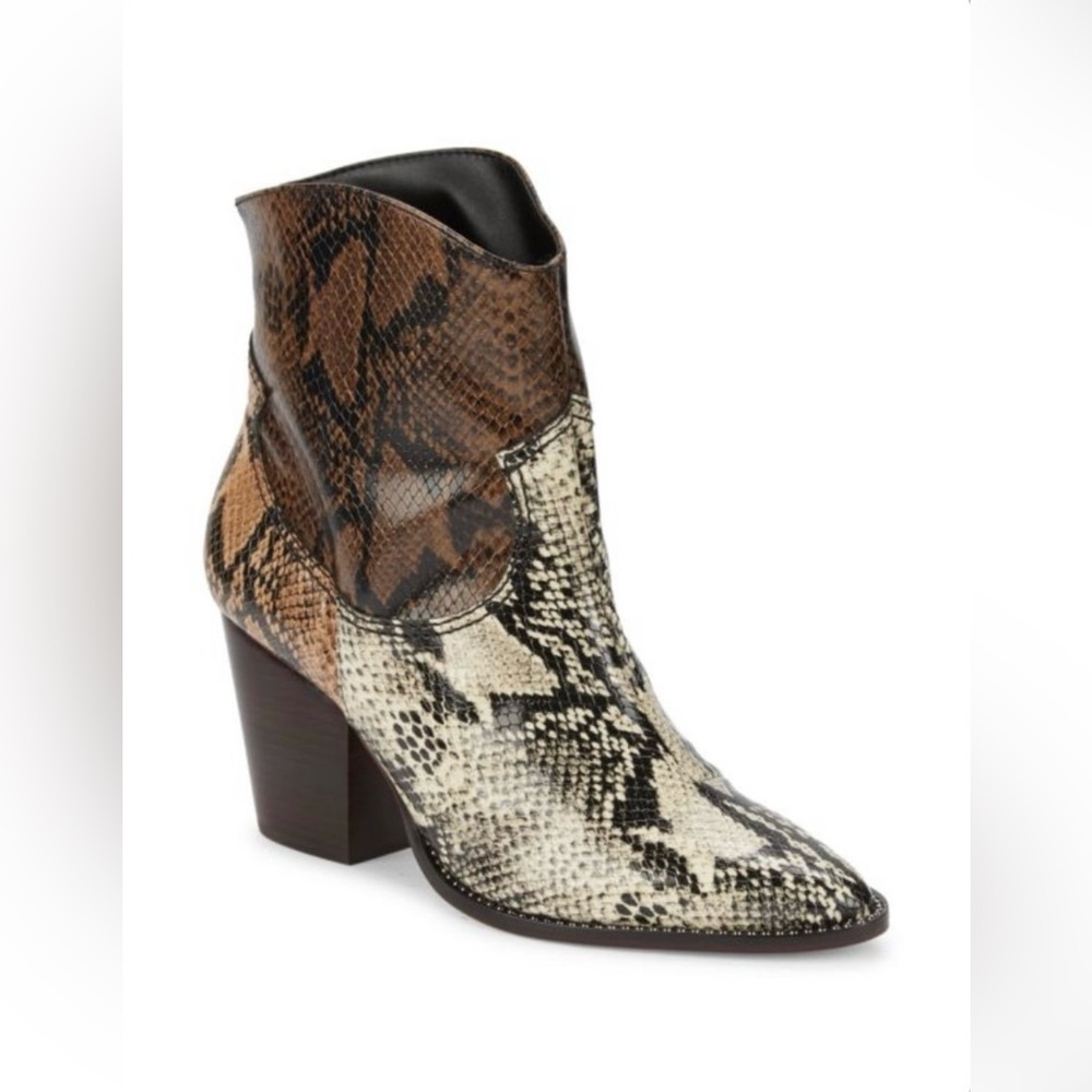 SCHUTZ Haven Snakeskin-Embossed Cowboy Boots. Size 8B